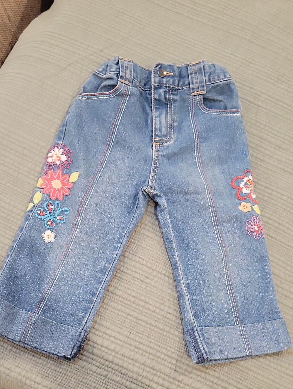 Arizona Jean Company Light Blue Floral Embroidered Denim Pants